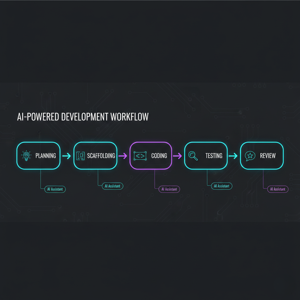 Developer workflow diagram showing how to integrate AI tools at each stage from planning to deployment